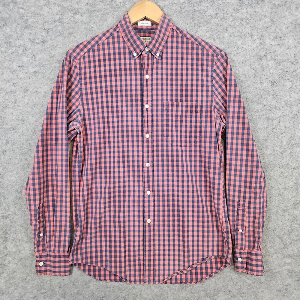 J Crew Men's Blue & Red Checks Classic Shirt Size S Organic Cotton Blend Stretch